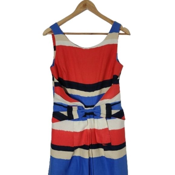 KATE SPADE Jillian Linen Blend Striped Bow-Waist Midi Dress Women's Size 6 - Picture 4 of 16